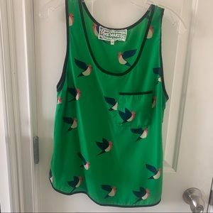 Pink Martini sleeveless blouse green bird small